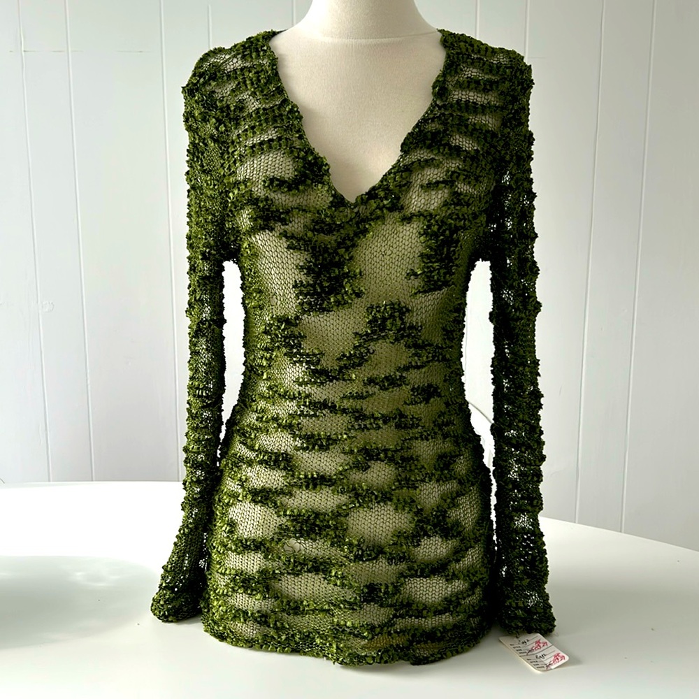 RAG Z top green metallic crochet one size fits most new with tag